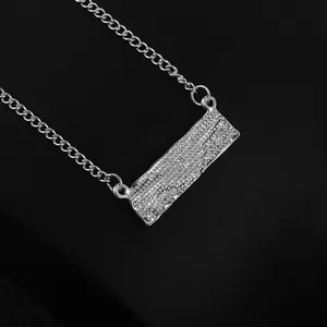 Silver bar necklace for women with sparkling rhinestones on a minimalist chain