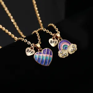 Collana Amicizia BFF per Bambini Arcobaleno Cuore Nuvola Lega Placcata Oro Smalto Strass Gioielli Regalo Best Friends Forever