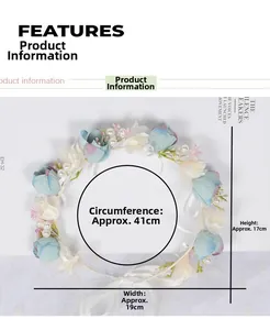 Détail du bandeau couronne de fleurs avec perles indiquant une circonférence de 41cm