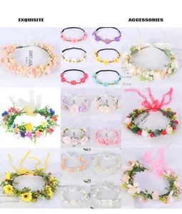 Detailed grid view showcasing sixteen variations of floral bridal hair wreaths with pearls