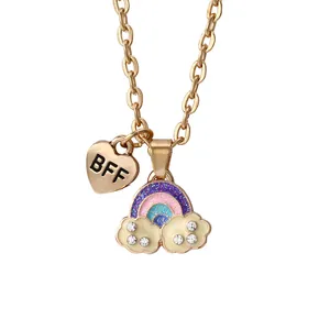 Collana dorata per bambini con ciondolo arcobaleno glitter e cuore BFF per ragazze