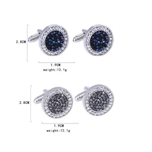 Gemelli rotondi lucidi con inserti in cristallo nei colori blu navy e grigio