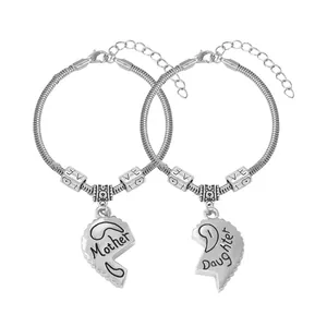 Bracciali madre e figlia in argento con ciondolo a cuore diviso e perline Love