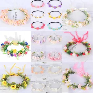 Handmade Bohemian Floral Wreath Headband Crown With Ribbon For Wedding Party Children Women Hair Accessories
