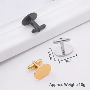 Polished stainless steel oval cufflinks in black, silver and gold showing 1.4x2cm dimensions