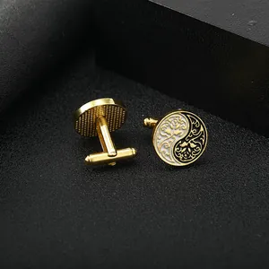 Classic Yin Yang gold cufflinks with intricate floral patterns for men's formal shirts