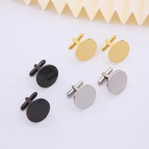 Polished round stainless steel cufflinks in gold, silver and black for men shirts