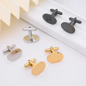 Polished stainless steel oval cufflinks set in silver, gold, and gunmetal black finishes