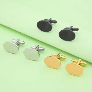 Set of 3 pairs of round stainless steel cufflinks in matte black, silver, and gold finish