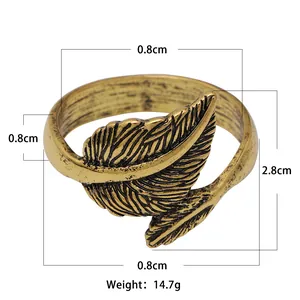 Detail showing dimensions and weight of the antique bronze leaf design napkin ring