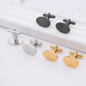 Polished stainless steel round cufflinks set in gold, silver, and black finishes