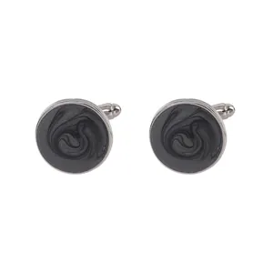 Gemelli da uomo tondi in argento con intarsio in marmo grigio scuro per abiti da business