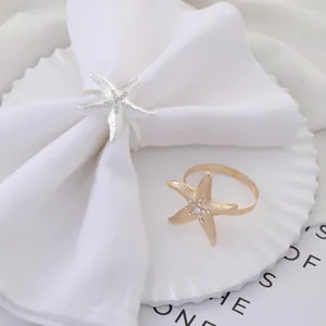 Luxury Alloy Starfish Napkin Rings With Rhinestone Inlaid Gold Silver Metal Serviette Buckle For Wedding Banquet Hotel Table Decor