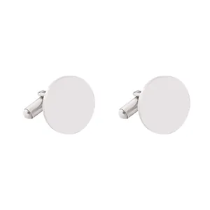 Boutons de manchette minimalistes ronds en acier inoxydable poli argenté pour homme