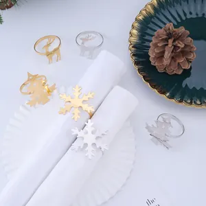 Servilleteros de Navidad Metal Copo de Nieve Reno Árbol Soporte de Servilleta Decoración de Mesa Boda Oro Plata