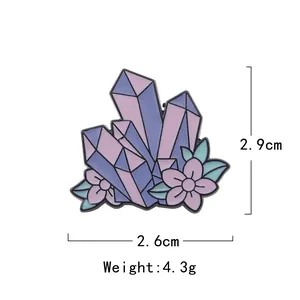 Macro view of crystal flower enamel brooch with 2.6cm by 2.9cm dimension specs