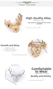 Detail view of vintage elk head brooch showing alloy texture and secure pin backing