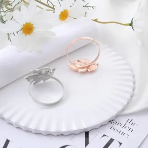 Elegant silver and rose gold leaf napkin rings set for creative table decorations