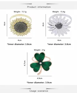 Schéma détaillé des ronds de serviette tournesol avec indications de poids et taille