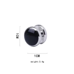 Classic black round enamel cufflinks with silver metal trim, 1cm diameter and 3.4g weight