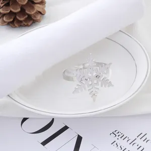 Rond de serviette flocon de neige en métal argenté pour décoration de table de Noël