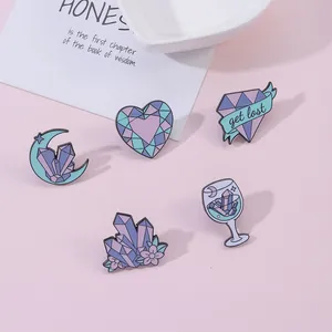 Fashion Cartoon Enamel Brooch Pin Crystal Flower Wine Glass Diamond Heart Shape Alloy Lacquer Badge For Clothing Bag Women Jewelry