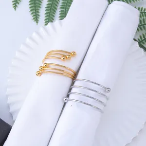 Modern Metal Spiral Napkin Rings For Wedding Hotel Table Decoration Gold Silver Alloy Napkin Ring Holder With Beads