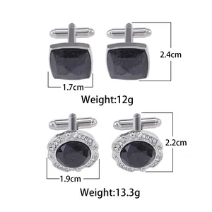Silver cufflinks set with blue sandstone and crystal inlays for men's dress shirts