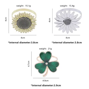 Sunflower clover daisy napkin rings set with detailed size dimensions for dining decor