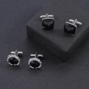 Men's Business Alloy Cufflinks With Rhinestone Blue Goldstone Square Oval Shirt Cuff Links Wedding Party Jewelry