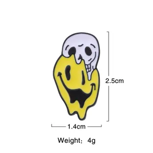 Détail du pin's émaillé crâne souriant fondant mesurant 2,5 cm par 1,4 cm de large