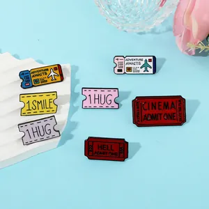 Vintage Ticket Emaille Pin Hell Admit One 666 One Hug Broche Legering Reversspeld Voor Tassen Kleding Sieraden Cadeau Heren Dames