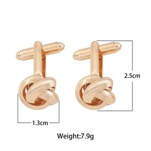French style gold twist knot cufflinks for men's shirts showing size 2.5x1.3cm and weight 7.9g