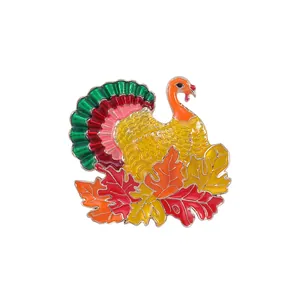Spilla Smaltata Tacchino Ringraziamento Colorata Foglia di Acero in Lega Animale Spilla per Donna Autunno Vacanza Regalo Gioielli