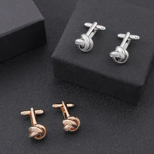 French twisted rope knot cufflinks for men in silver and rose gold finish metal