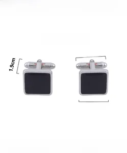 Detailed view of square black cufflinks with dimensions 1.7x1.8cm weighing 11.8g
