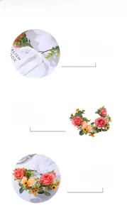 Close-up of handmade rose flower headband with adjustable ribbon and realistic green leaves