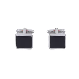 Business Men Square Alloy Cufflinks Black Enamel Silver Gold Plated Geometric French Shirt Studs For Wedding Party Jewelry