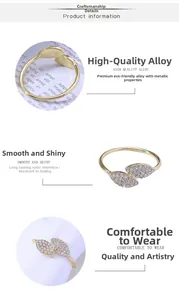 Macro details of gold-plated leaf napkin ring featuring sparkling inlaid rhinestones