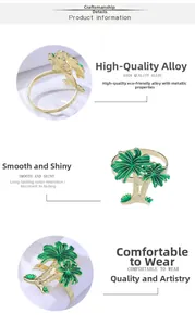 Detail of high quality alloy coconut tree napkin ring with green enamel finish