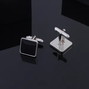 Classic square black and silver cufflinks for men with elegant bullet back closure