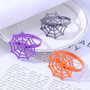 Halloween Spider Web Napkin Ring Hollow Alloy Metal Decorative Buckle For Gothic Party Festive Table Decoration Holiday Supplies