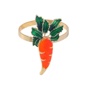 Carrot napkin ring with orange enamel and gold finish for Easter table decor