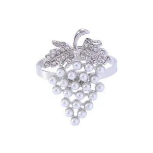 Servilleteros de Aleación Forma de Uva Perla Artificial Diamante de Imitación Elegante Decoración de Mesa para Boda Banquete Fiesta Oro Plata