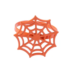 Bright orange alloy spider web napkin ring holder for Halloween dinner table decor