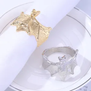 Halloween bat metal napkin rings in gold and silver finishes for gothic table decor