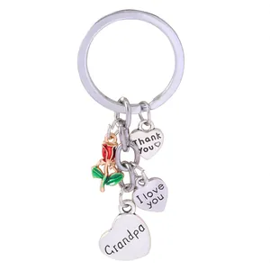 Family Keychain Gift With Heart Thank You I Love You Charms Enamel Rose Pendant For Mom Dad Grandpa Birthday Jewelry Accessories