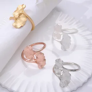 Ginkgo leaf napkin rings in gold, rose gold, and silver finishes for table decor