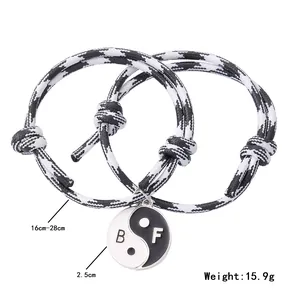 Detailed view of adjustable Yin Yang braided bracelets with size and weight annotations