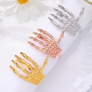 Servilleteros de mano de esqueleto en oro y plata para decoración de mesa de Halloween